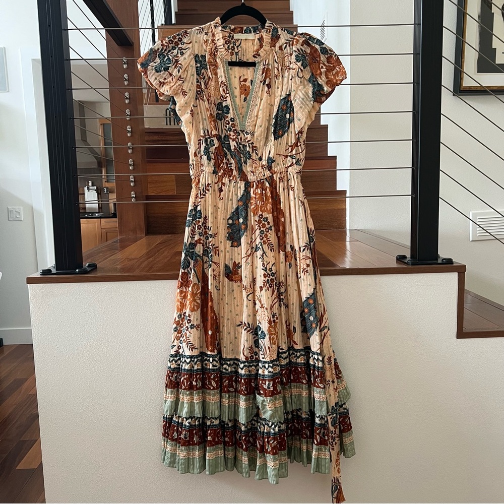 Ulla Johnson Brown Cream Ruffled Tiered Sundress